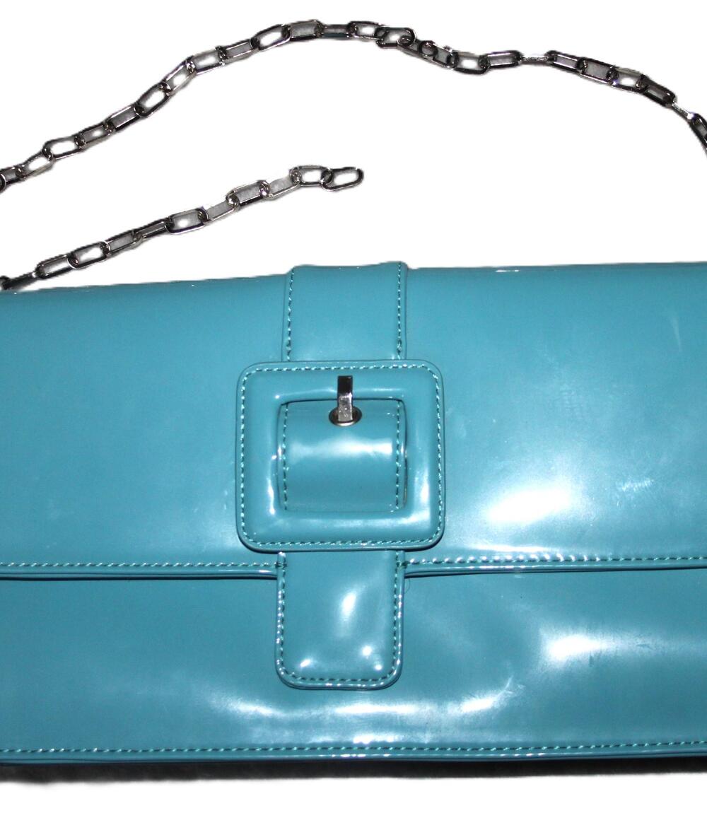 Ann Taylor LOFT Turquoise Patent Clutch Shoulder Bag Chain Strap Purse